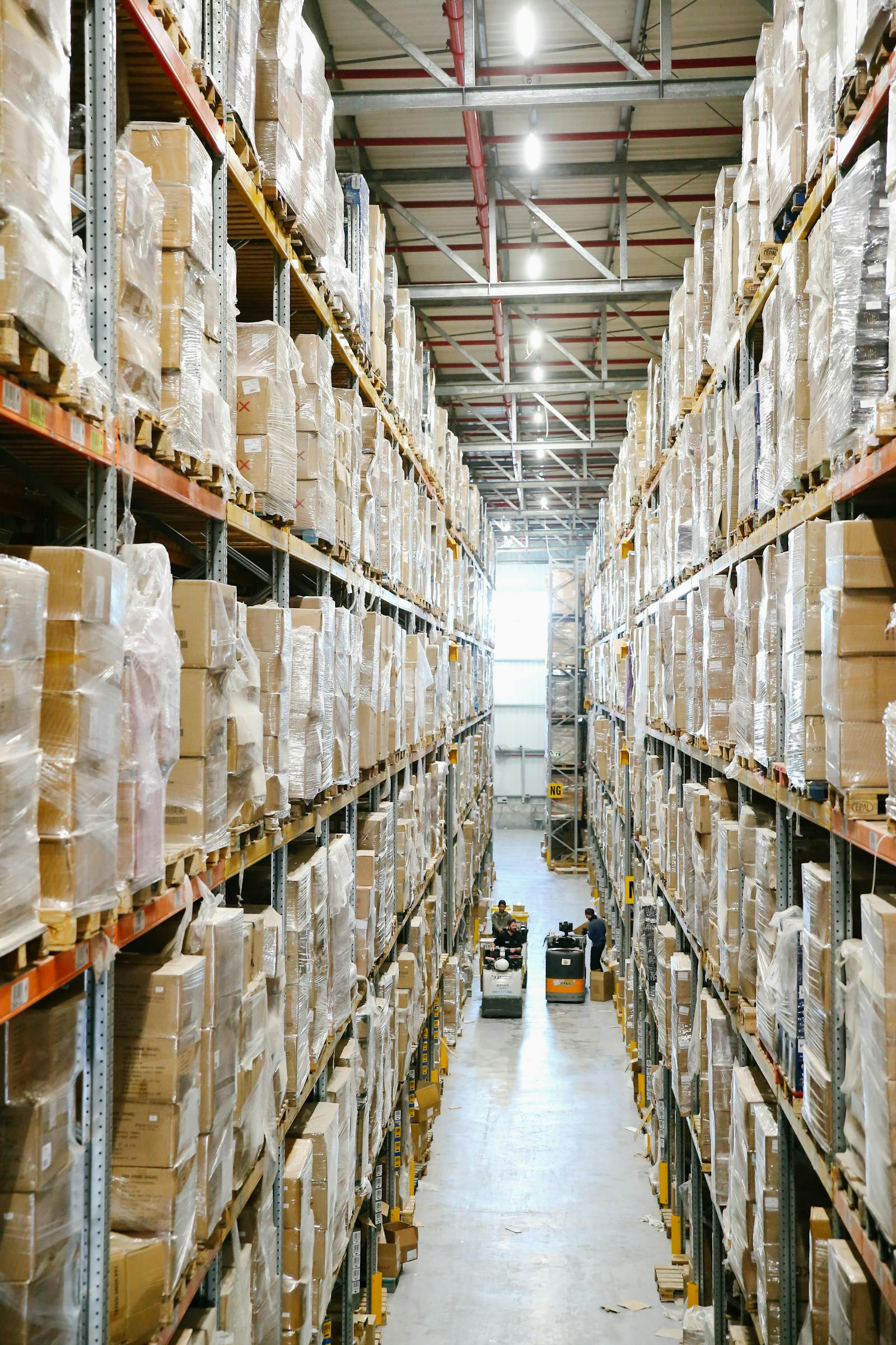Organized warehouse shelves prepared for furniture project supply and dispatch